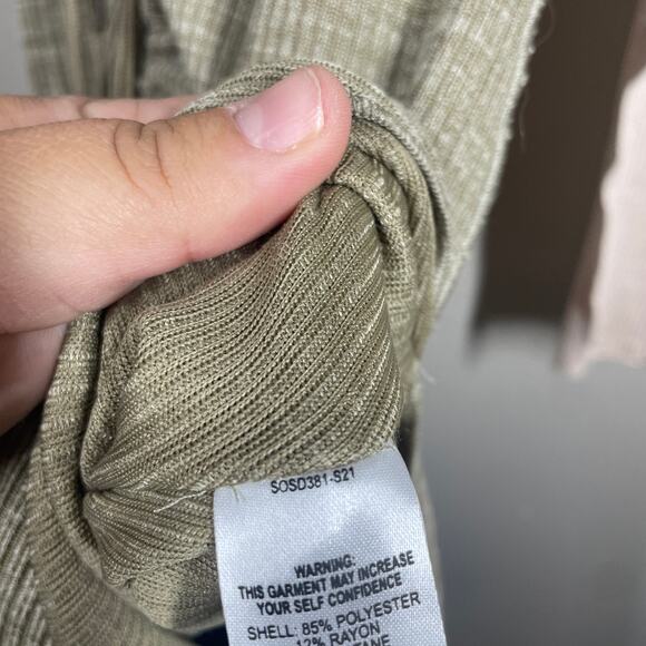 Song of Style Small Ezra Midi Dress Green Combo Ruched Front Ribbed Long Sleeves - Picture 11 of 11